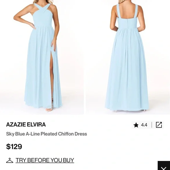 Azazie Sky Blue A-Line High cross neck Bridesmaids dress - Picture 6 of 6